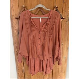 Free People rust cotton long sleeve hi/low tunic blouse